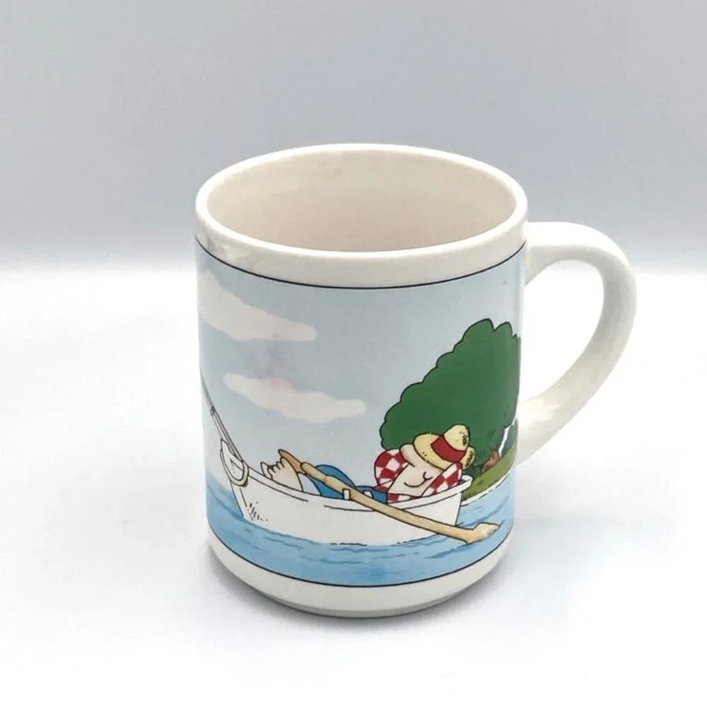 Vtg Fishing Mug Abbey Press “Fishing is‎ a reel catchy sport” 8 oz Made in USA